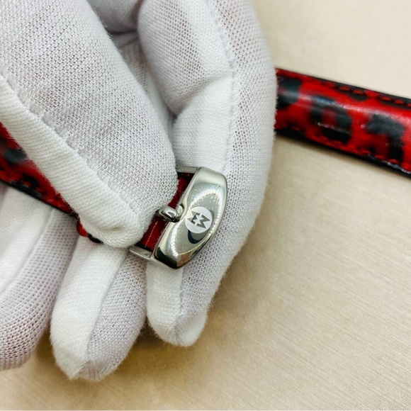 EUC MICHELE 16mm Red/Black Leopard Print Genuine Leather Replacement Band Strap - Picture 9 of 13